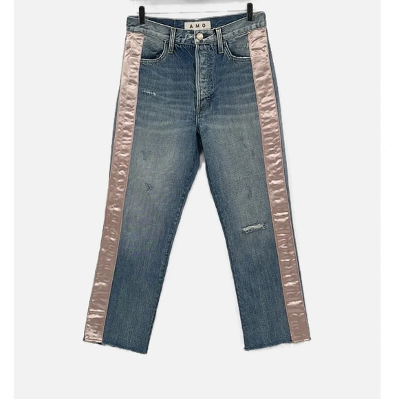 AMO Loverboy Ribbon Button Fly Cotton Cropped Jeans - Size 26 - Picture 3 of 9